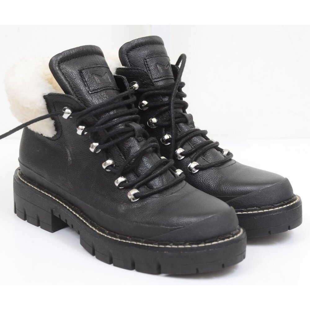 Marc Fisher LTD Cade Womens 7.5 Genuine Shearling Cuff Leather Lug Combat Bootie